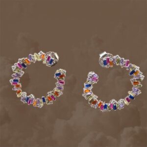 Plata 925 Pendiente " Aros Aurora Multicolor"