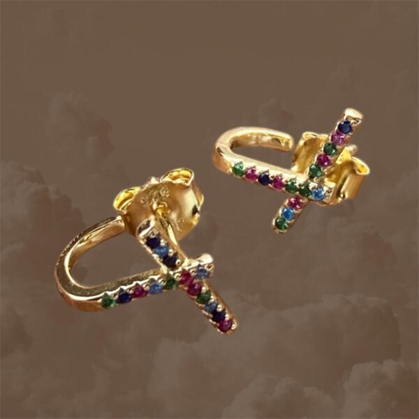 Plata 925 Pendiente "Cruz arcoiris" - Imagen 2